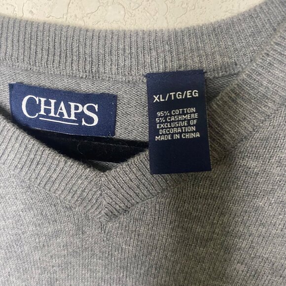 Chaps Cashmere Blend V-Neck Sweater Mens  XL Gray Long Sleeves Pullover Fall Win - Picture 2 of 8